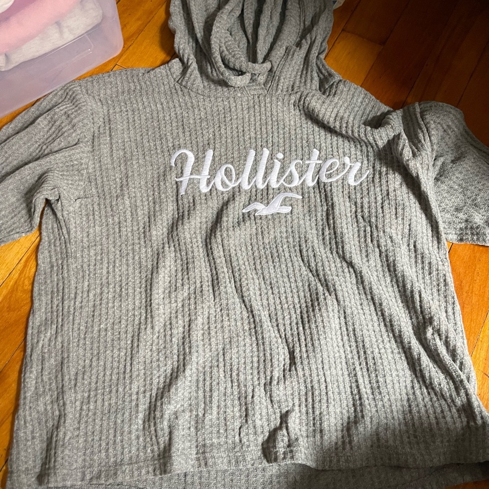 Waffled Hooded Grey Sweatshirt from Hollister